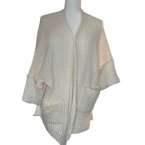 POL Womens Cuff Sleeve Cardigan Sweater Cream Ivory Chunky Knit Open Front M NWT